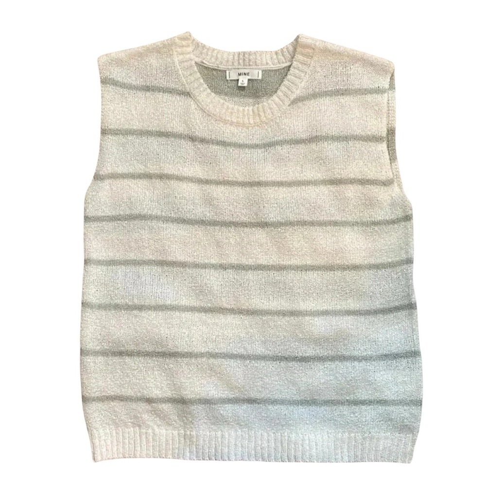Mine Cream‎ with Gray Stripes Sleeveless Knitted Top Size Large